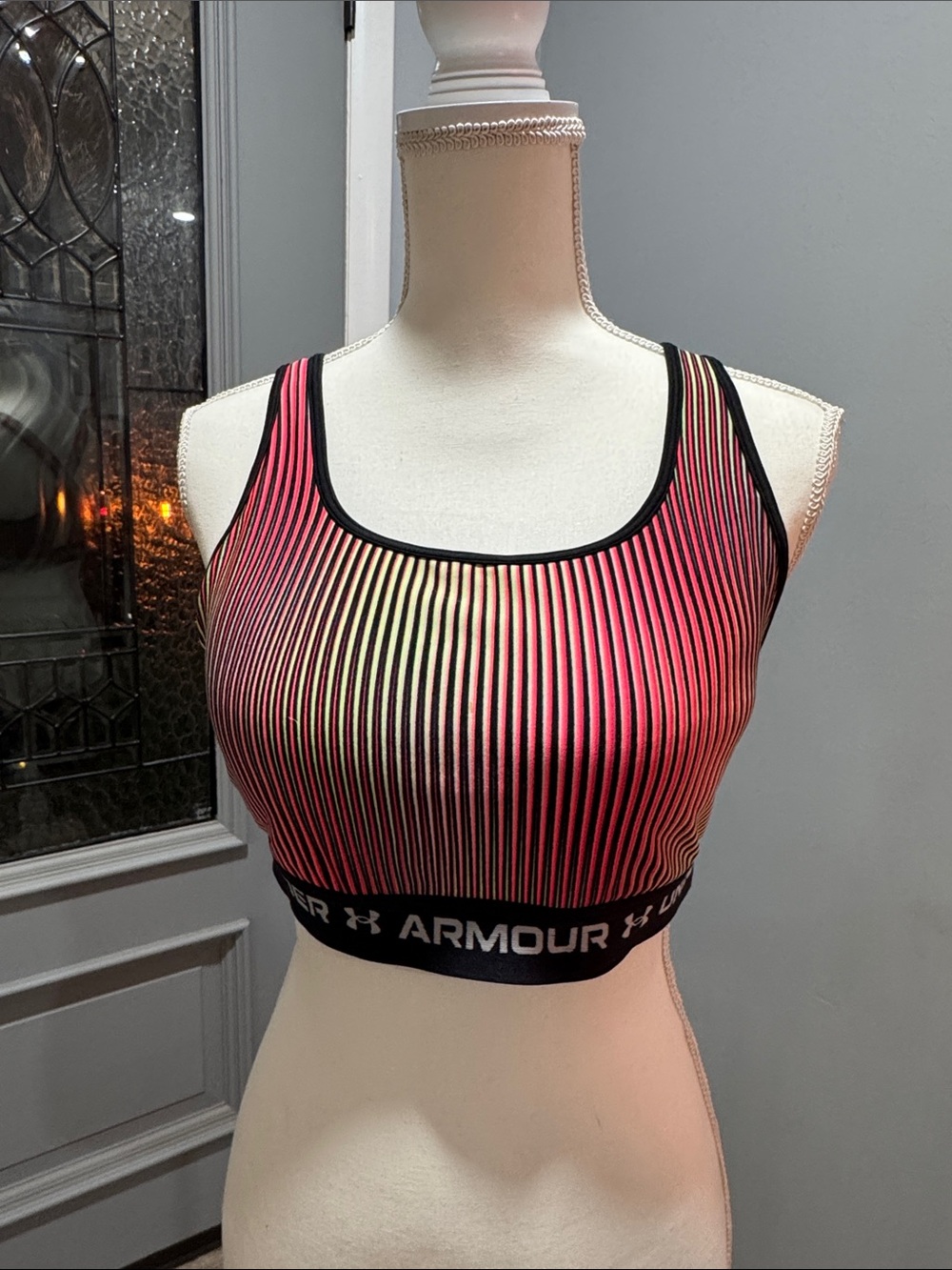Under Armour Gradient Pink & Yellow Striped Sports Bra
